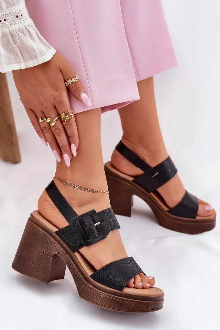 Buty damskie Vinceza Sandały Na Obcasie*Sandały Damskie Na Masywnym Obcasie I Platformie Vinceza 17387 Czarne Czarny