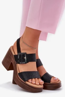 Buty damskie Vinceza Sandały Na Obcasie*Sandały Damskie Na Masywnym Obcasie I Platformie Vinceza 17387 Czarne Czarny