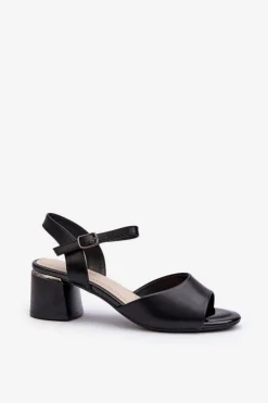 Sale Buty Sergio Leone Sandały Damskie Na Niskim Obcasie Eko Skórzane Sergio Leone SK876 Czarne Czarny