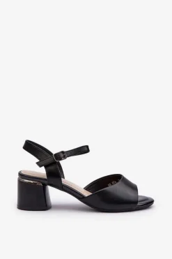 Sale Buty Sergio Leone Sandały Damskie Na Niskim Obcasie Eko Skórzane Sergio Leone SK876 Czarne Czarny