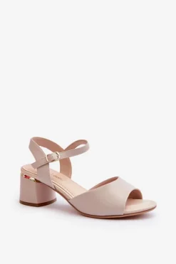 Damskie Buty Sergio Leone Sandały Damskie Na Niskim Obcasie Eko Skórzane Sergio Leone SK876 Jasnoszare