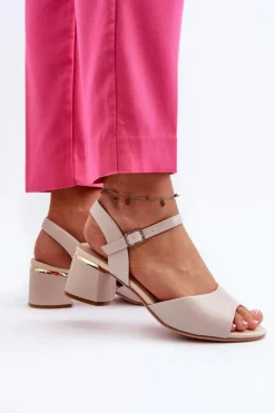 Damskie Buty Sergio Leone Sandały Damskie Na Niskim Obcasie Eko Skórzane Sergio Leone SK876 Jasnoszare