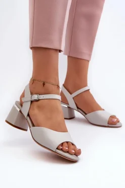 Damskie Buty Sergio Leone Sandały Damskie Na Niskim Obcasie Eko Skórzane Sergio Leone SK876 Szare