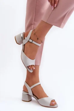 Damskie Buty Sergio Leone Sandały Damskie Na Niskim Obcasie Eko Skórzane Sergio Leone SK876 Szare