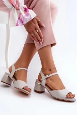 Damskie Buty Sergio Leone Sandały Damskie Na Niskim Obcasie Eko Skórzane Sergio Leone SK876 Szare