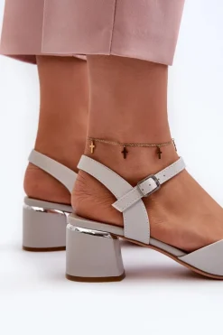 Damskie Buty Sergio Leone Sandały Damskie Na Niskim Obcasie Eko Skórzane Sergio Leone SK876 Szare