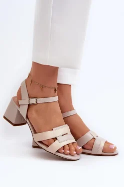 Discount Buty Sergio Leone Sandały Damskie Na Obcasie Z Eko Skóry Sergio Leone SK894 Beżowe