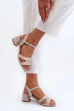 Discount Buty Sergio Leone Sandały Damskie Na Obcasie Z Eko Skóry Sergio Leone SK894 Beżowe