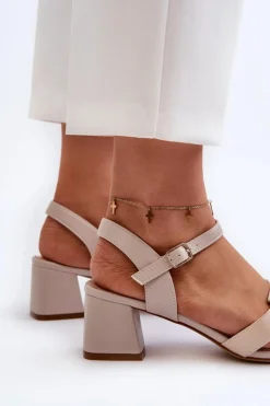 Discount Buty Sergio Leone Sandały Damskie Na Obcasie Z Eko Skóry Sergio Leone SK894 Beżowe