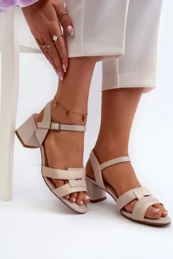 Discount Buty Sergio Leone Sandały Damskie Na Obcasie Z Eko Skóry Sergio Leone SK894 Beżowe