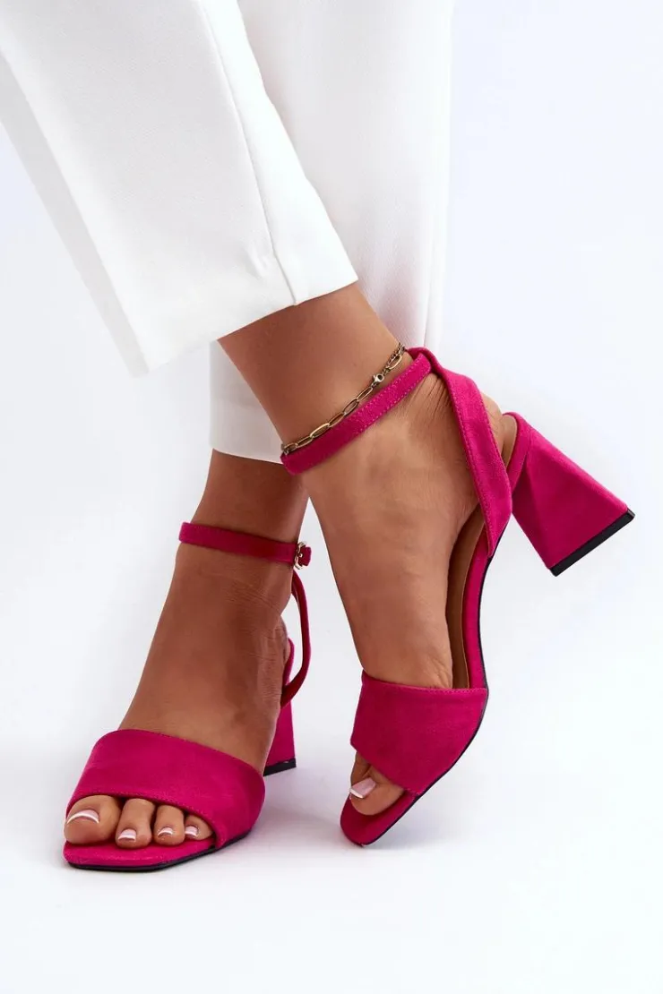 Buty damskie Vinceza Sandały Damskie Na Obcasie Z Eko Zamszu Vinceza 17328 Fuksja Różowy