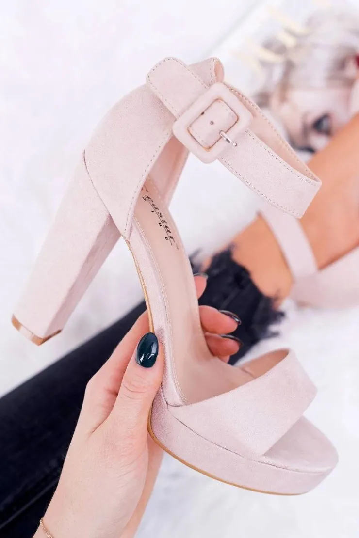 Damskie Boto Sandały Damskie Na Obcasie Słupku Zamsz Beżowe ShakeUp