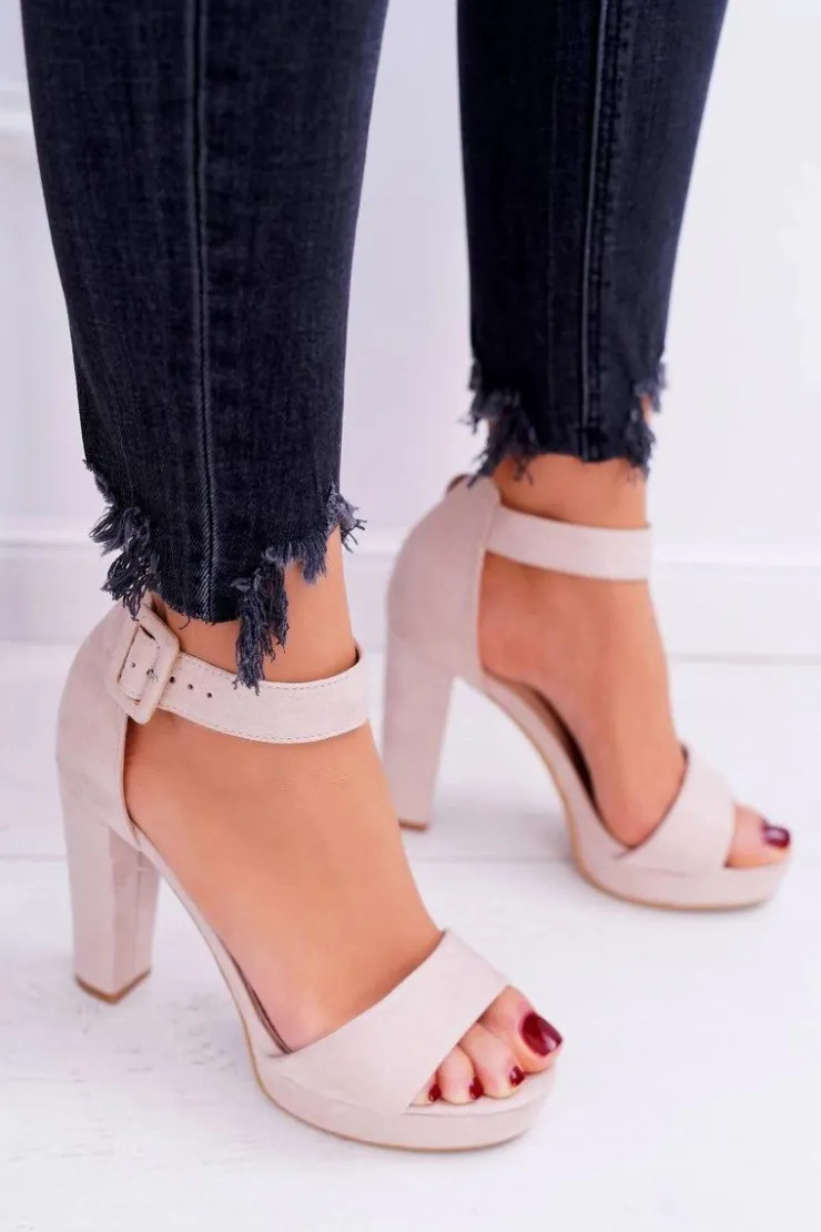 Damskie Boto Sandały Damskie Na Obcasie Słupku Zamsz Beżowe ShakeUp