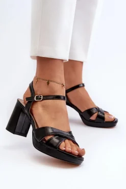 Damskie Evento Sandały Damskie Na Obcasie Słupku Eko Skórzane Czarne Jatine