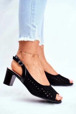 Hot Buty Sergio Leone Sandały Damskie Na Obcasie Sergio Leone Czarne SK832