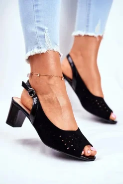 Hot Buty Sergio Leone Sandały Damskie Na Obcasie Sergio Leone Czarne SK832