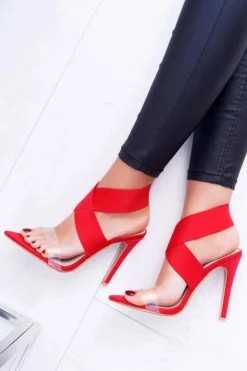 Boto Sandały Na Obcasie*Sandały Damskie Na Obcasie Szeroki Pasek Czerwone Lights