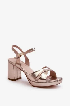 Evento Sandały Na Obcasie*Sandały Damskie Na Obcasie Słupku Eko Skórzane Złote Jatine