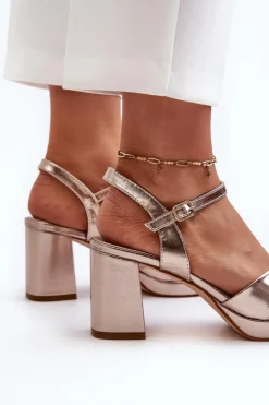 Evento Sandały Na Obcasie*Sandały Damskie Na Obcasie Słupku Eko Skórzane Złote Jatine