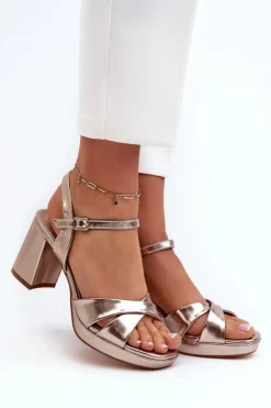 Evento Sandały Na Obcasie*Sandały Damskie Na Obcasie Słupku Eko Skórzane Złote Jatine