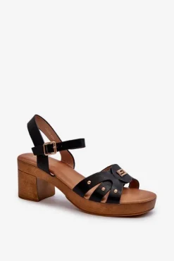 Evento Sandały Na Obcasie*Sandały Damskie Na Obcasie Z Eko Skóry Czarne Assames Czarny