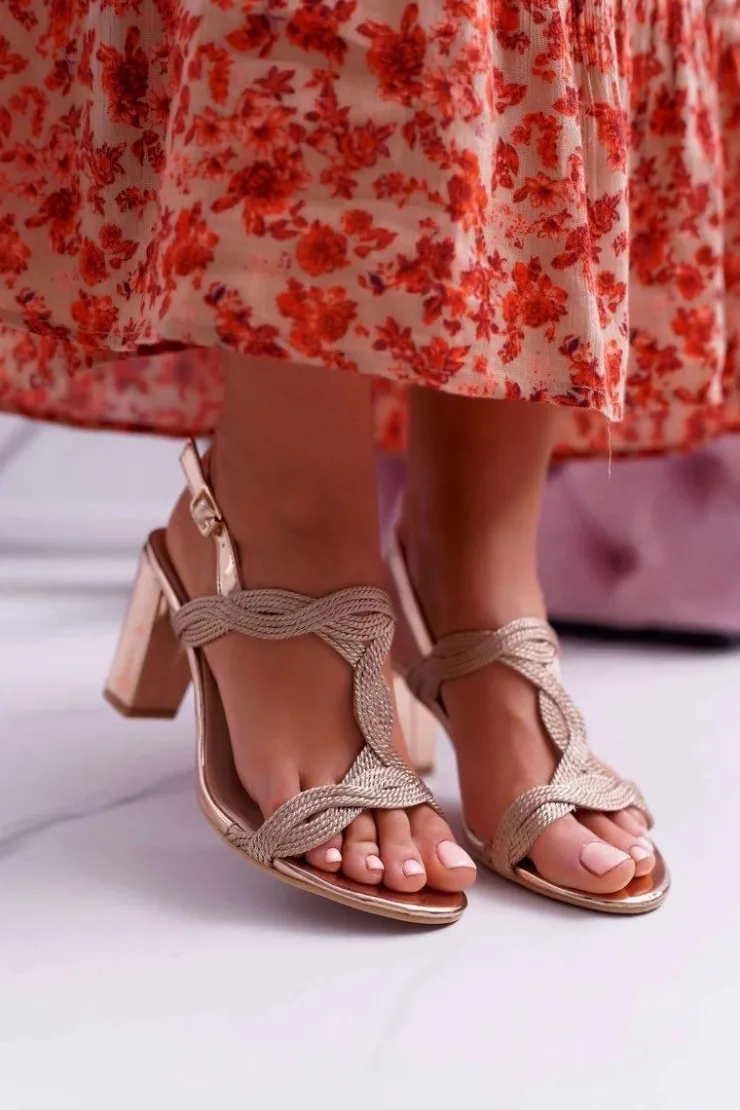 Online Boto Sandały Damskie Na Obcasie Sznurek Champagne Navian