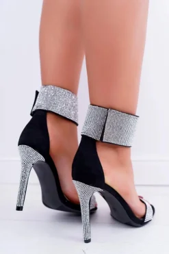 Damskie Boto Sandały Damskie Na Obcasie Lu Boo Z Cyrkoniami Rzep Czarne Show