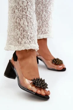 Damskie Evento Sandały Damskie Na Obcasie Z Transparentna Cholewką Czarne Aleola