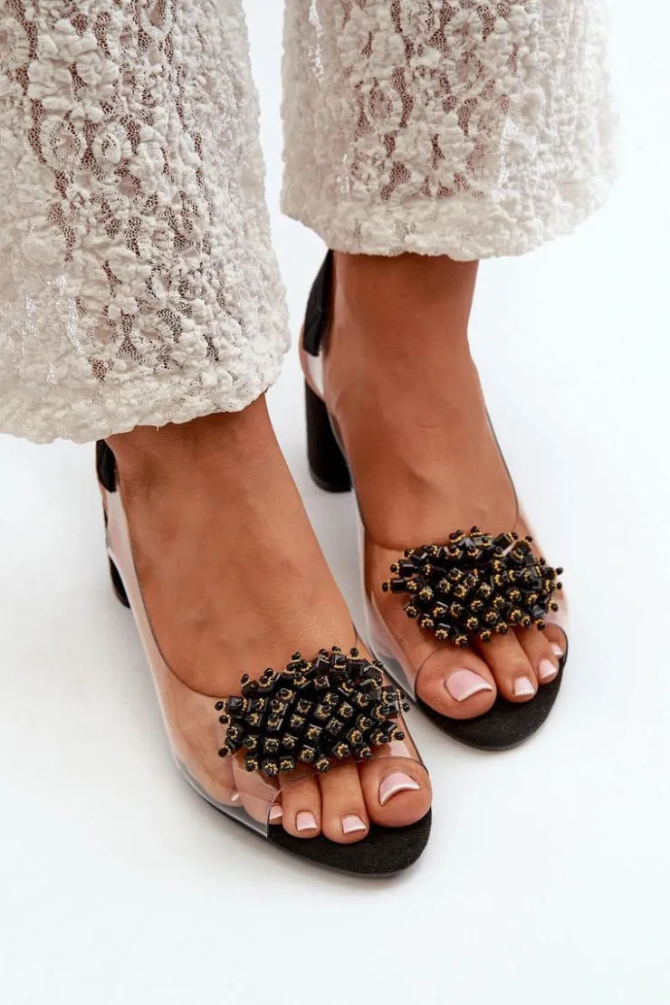 Damskie Evento Sandały Damskie Na Obcasie Z Transparentna Cholewką Czarne Aleola