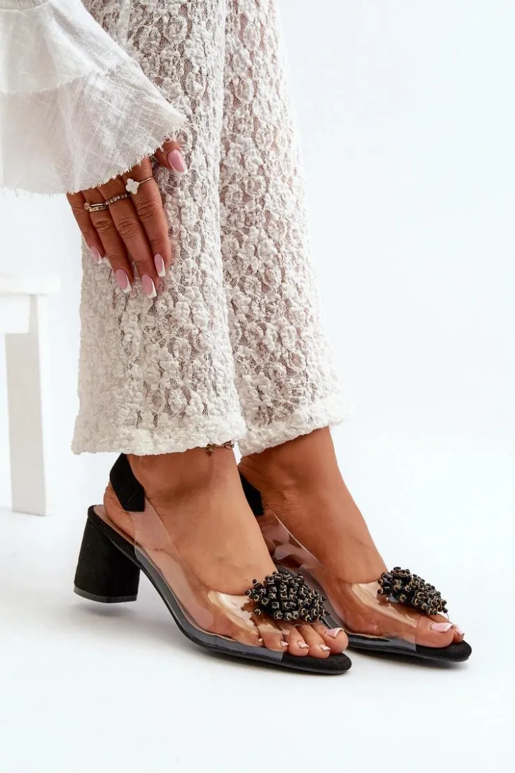 Damskie Evento Sandały Damskie Na Obcasie Z Transparentna Cholewką Czarne Aleola