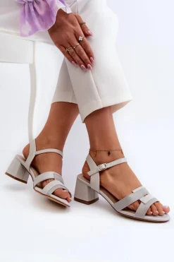 Buty Sergio Leone Sandały Na Obcasie*Sandały Damskie Na Obcasie Z Eko Skóry Sergio Leone SK894 Szare Szary