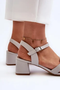 Buty Sergio Leone Sandały Na Obcasie*Sandały Damskie Na Obcasie Z Eko Skóry Sergio Leone SK894 Szare Szary