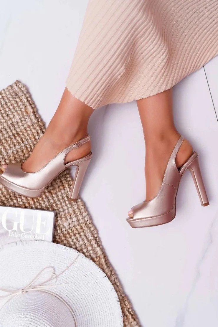 New Boto Sandały Damskie Na Obcasie Platformie Champagne Lorajn