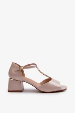 Sale Buty damskie Vinceza Sandały Damskie Na Obcasie Klocku Z Ozdobnym Paskiem Eko Skórzane Złote Obivena