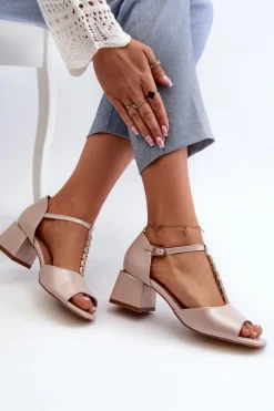 Sale Buty damskie Vinceza Sandały Damskie Na Obcasie Klocku Z Ozdobnym Paskiem Eko Skórzane Złote Obivena