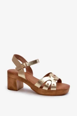 Damskie Evento Sandały Damskie Na Obcasie Z Eko Skóry Złote Assames