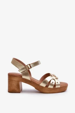 Damskie Evento Sandały Damskie Na Obcasie Z Eko Skóry Złote Assames