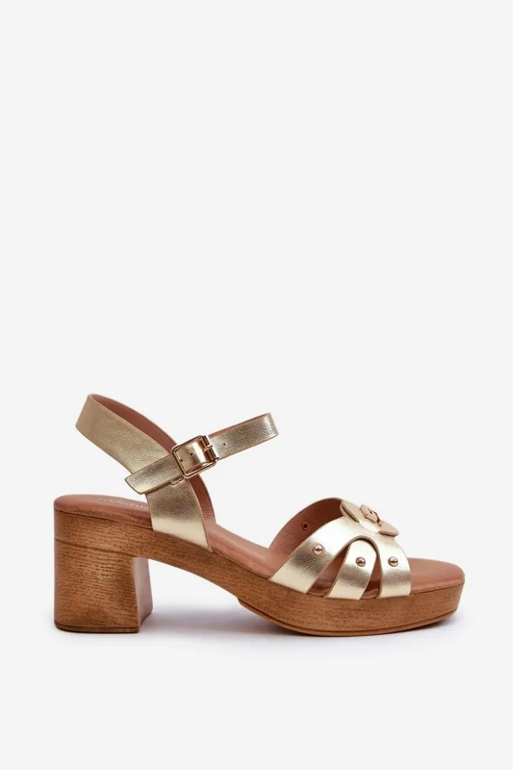 Damskie Evento Sandały Damskie Na Obcasie Z Eko Skóry Złote Assames