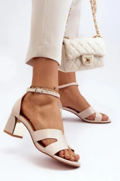 Boto Sandały Na Obcasie*Sandały Damskie Na Obcasie Klocku Beżowe Irivana