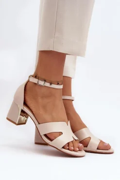 Boto Sandały Na Obcasie*Sandały Damskie Na Obcasie Klocku Beżowe Irivana