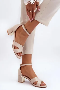 Boto Sandały Na Obcasie*Sandały Damskie Na Obcasie Klocku Beżowe Irivana