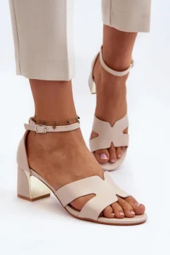 Boto Sandały Na Obcasie*Sandały Damskie Na Obcasie Klocku Beżowe Irivana