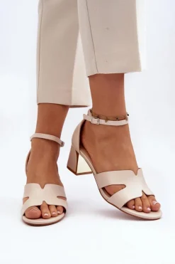 Boto Sandały Na Obcasie*Sandały Damskie Na Obcasie Klocku Beżowe Irivana