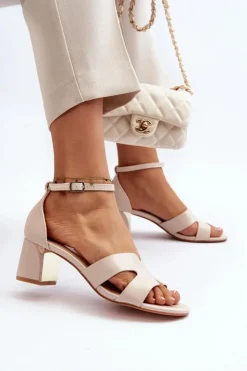 Boto Sandały Na Obcasie*Sandały Damskie Na Obcasie Klocku Beżowe Irivana