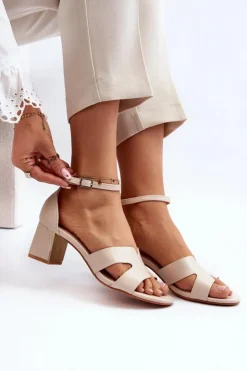 Boto Sandały Na Obcasie*Sandały Damskie Na Obcasie Klocku Beżowe Irivana