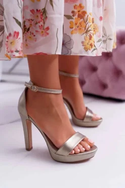 Boto Sandały Na Obcasie*Sandały Damskie Na Obcasie Platformie Złote Ellania