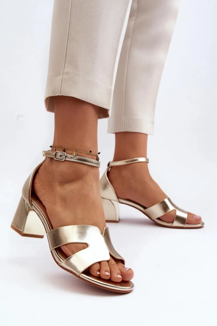 New Boto Sandały Damskie Na Obcasie Klocku Złote Irivana