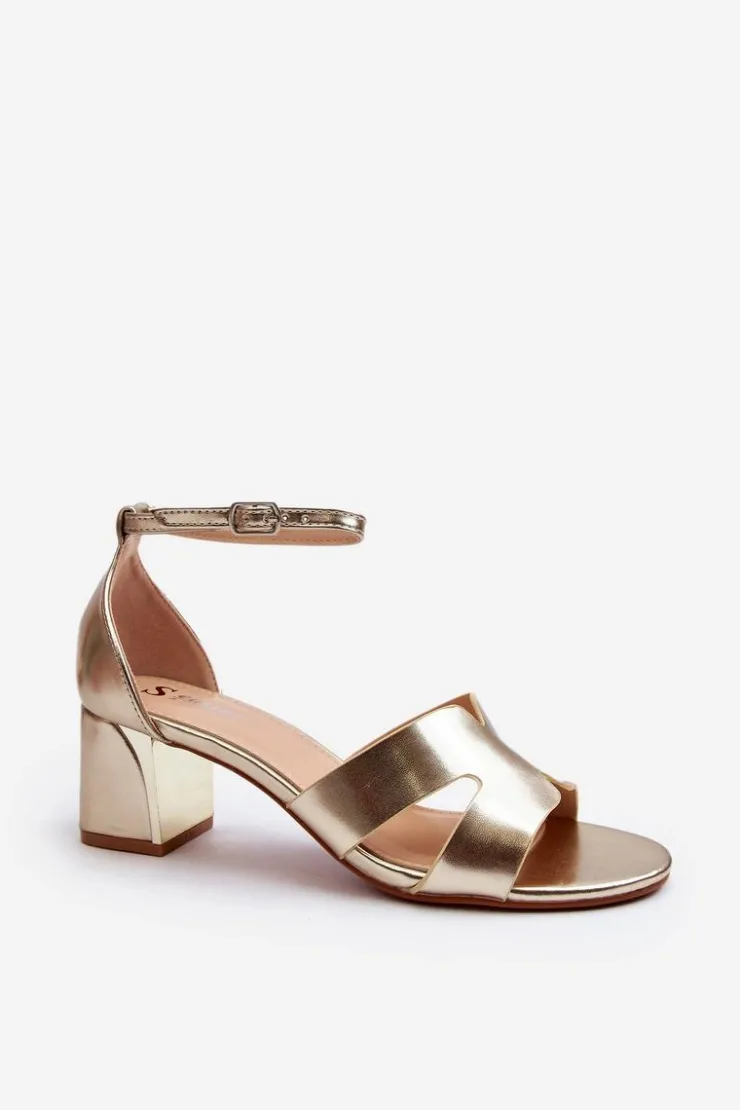 New Boto Sandały Damskie Na Obcasie Klocku Złote Irivana