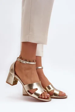 New Boto Sandały Damskie Na Obcasie Klocku Złote Irivana