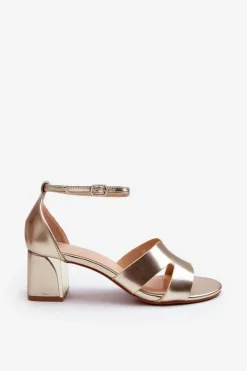 New Boto Sandały Damskie Na Obcasie Klocku Złote Irivana